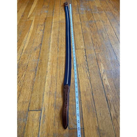 BARRONS-HUNTER Navy/Tan Stripe Stretch Belt w/Leather Tabs Mens sz 38 - Picture 11 of 12